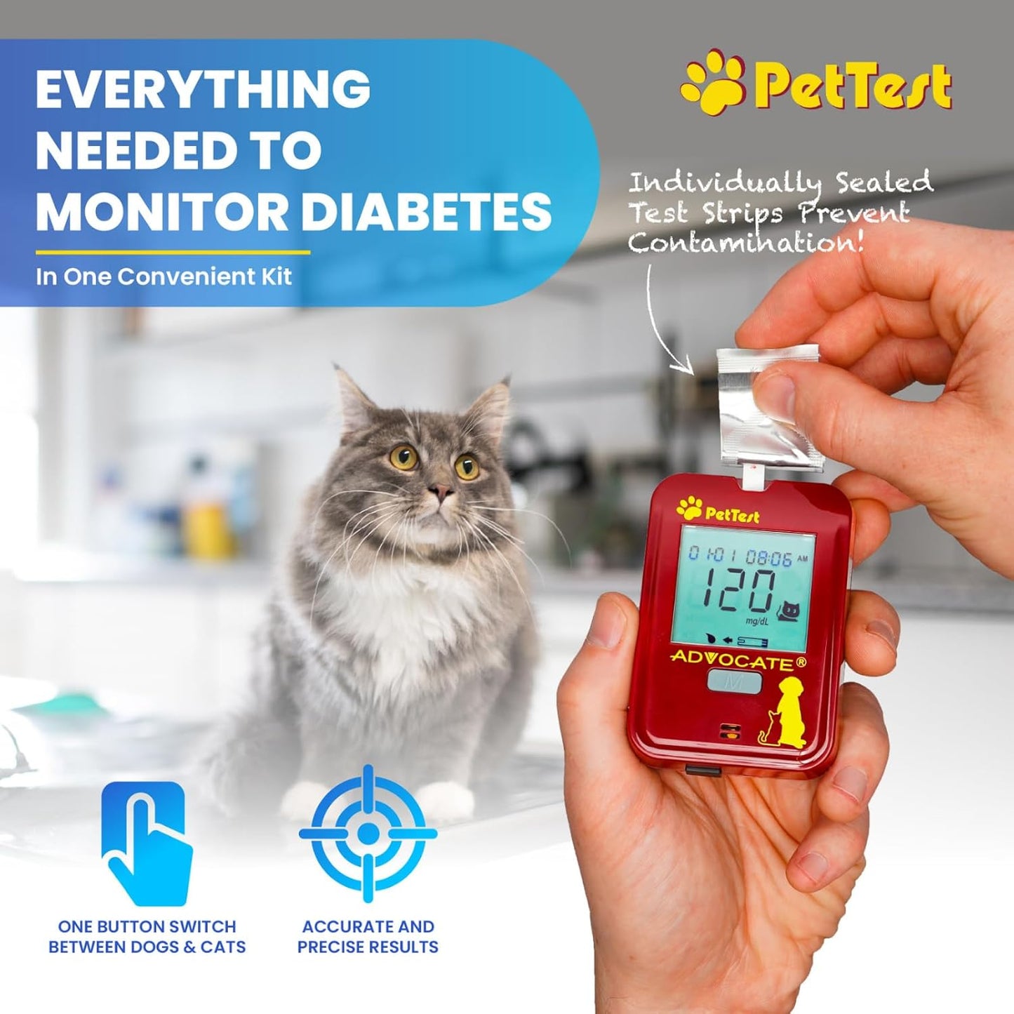 PetTest Expert Glucose Monitoring Kit for Dogs & Cats, Diabetic Pet Blood Sugar Check Gear,25 TEST STRIPS