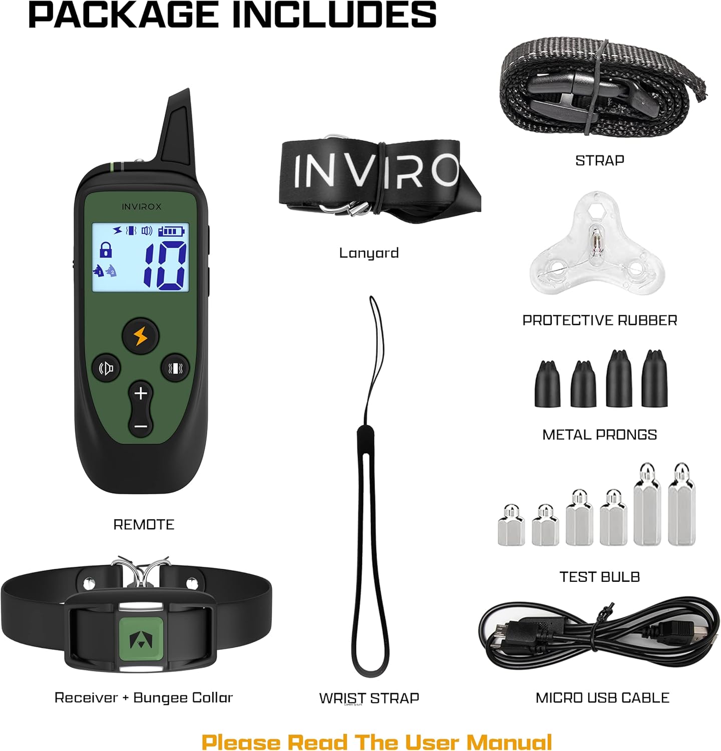 INVIROX Training Collar for Large Dog [Spark K9] 124 Levels Dog Training Collar with Remote 1100yd Range