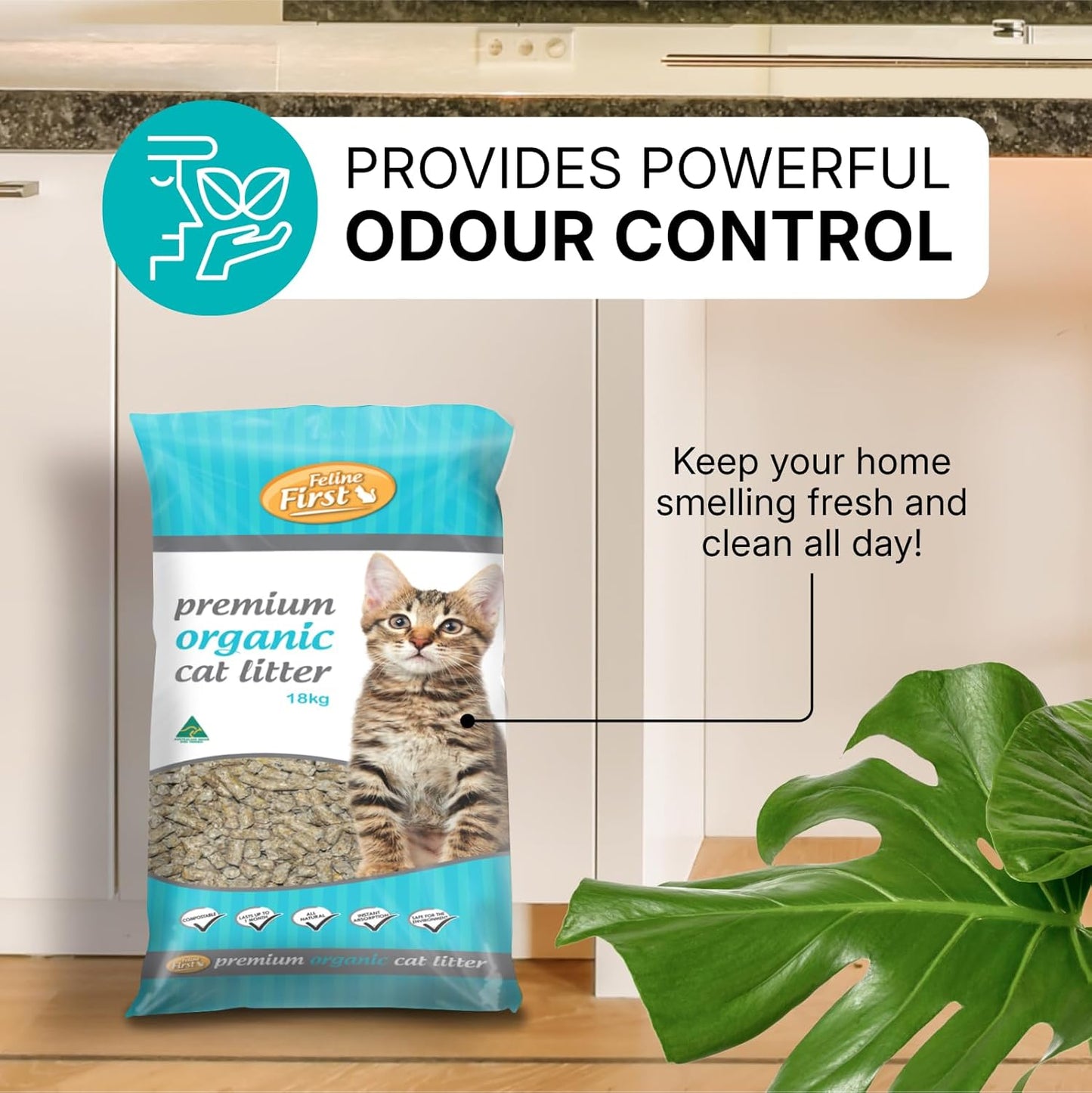 Feline First Premium Organic Cat Litter 18kg - Fragrance-Free, Long-Lasting, Made from Natural Materials - Ideal for Sensitive Indoor Cats