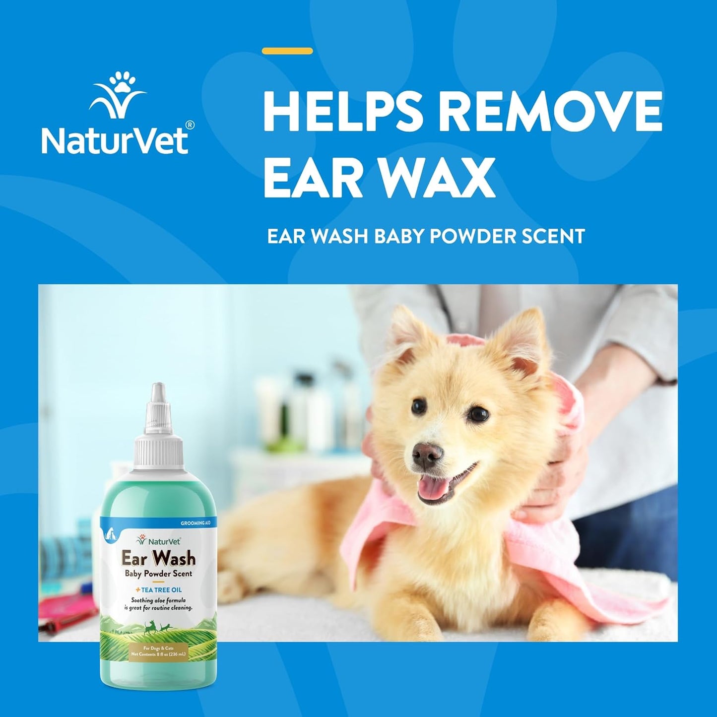 NaturVet Ear Wash with Tea Tree Oil, 240 ml