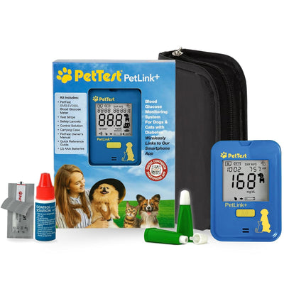 PetTest Beginner Glucose Monitoring Kit for Dogs & Cats, Diabetic Pet Blood Sugar Check Gear, Includes Wireless PetLink+ Meter, 25 Test Strips