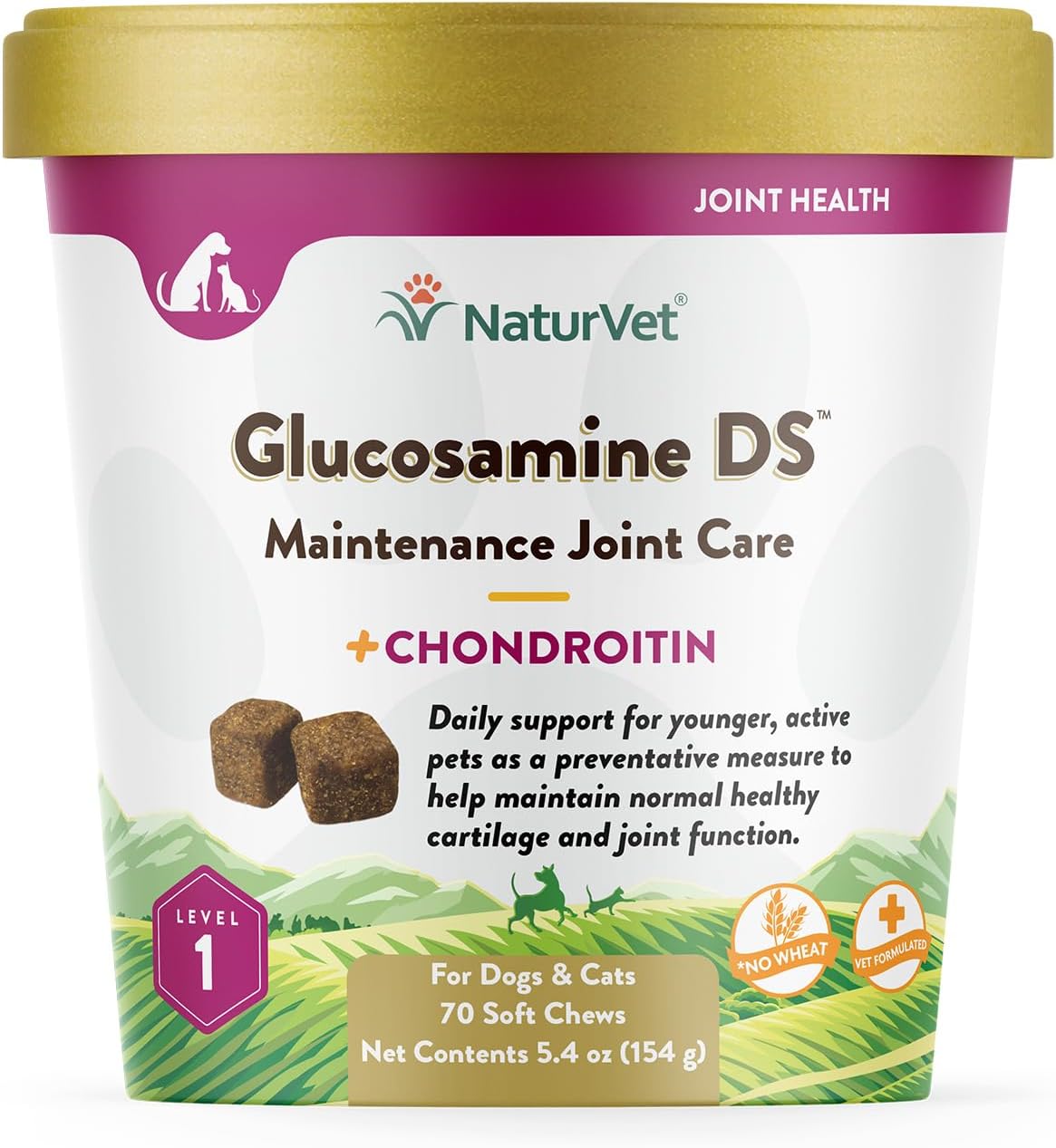 NaturVet GLUCOSAMINE-DS LVL 1 Soft Chew Dogs Maintenance Care (CUP) - 70 ct