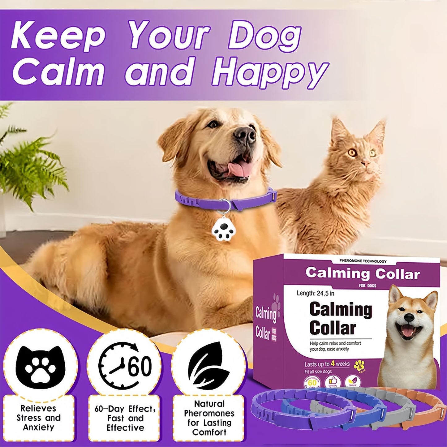 GPS Tracking & Calming Dog Collar - for New Environment Adaptation Anti-Loss Anxiety Relief, (4 Pack + 1Tracker)