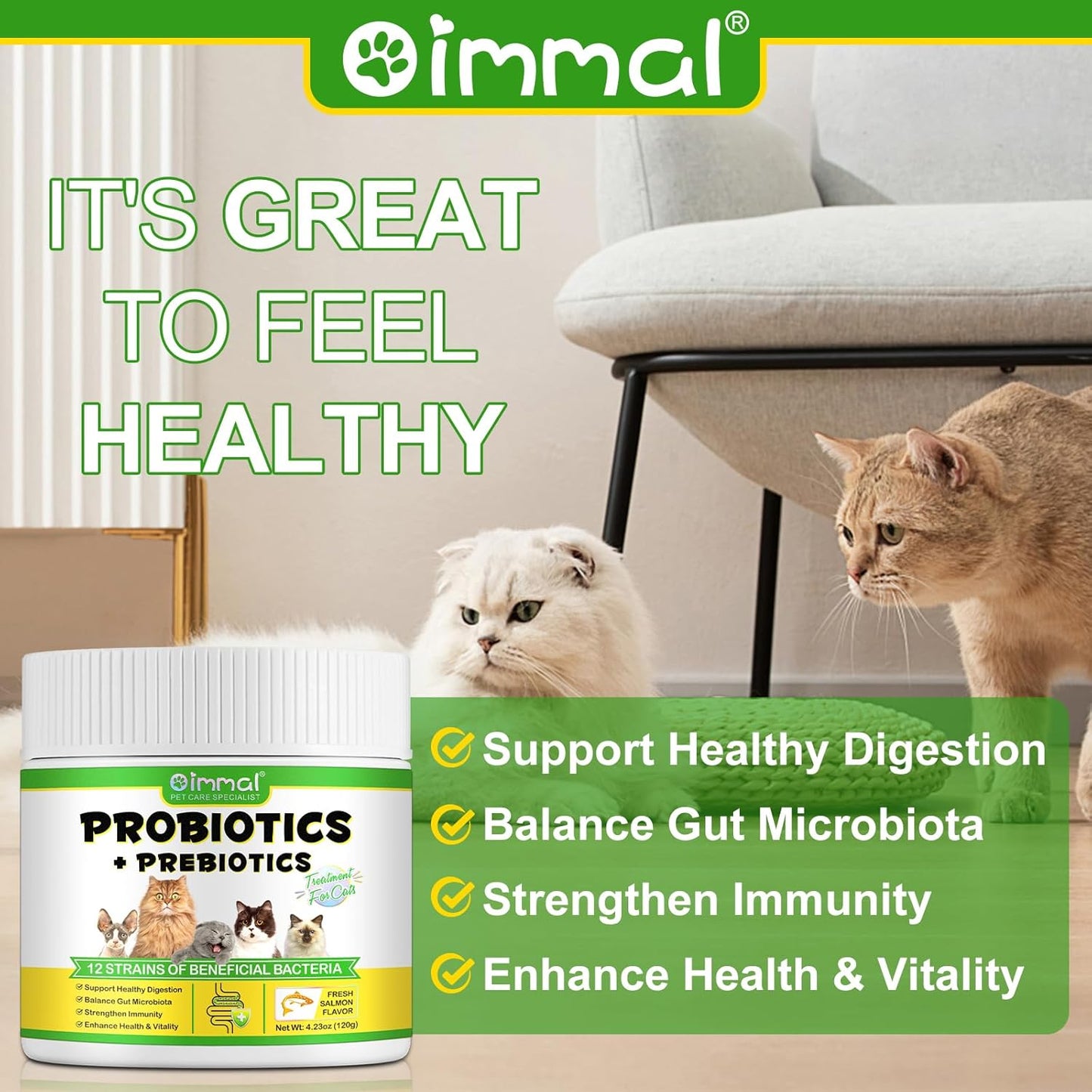 VT- Probiotics for Cats | Cat Probiotic Power | 12 Strains Prebiotics | Beef-Flavored Digestive Powder Supplement | 5 Billion CFUs | Gut Health Support | for All Ages and Breeds | 120g