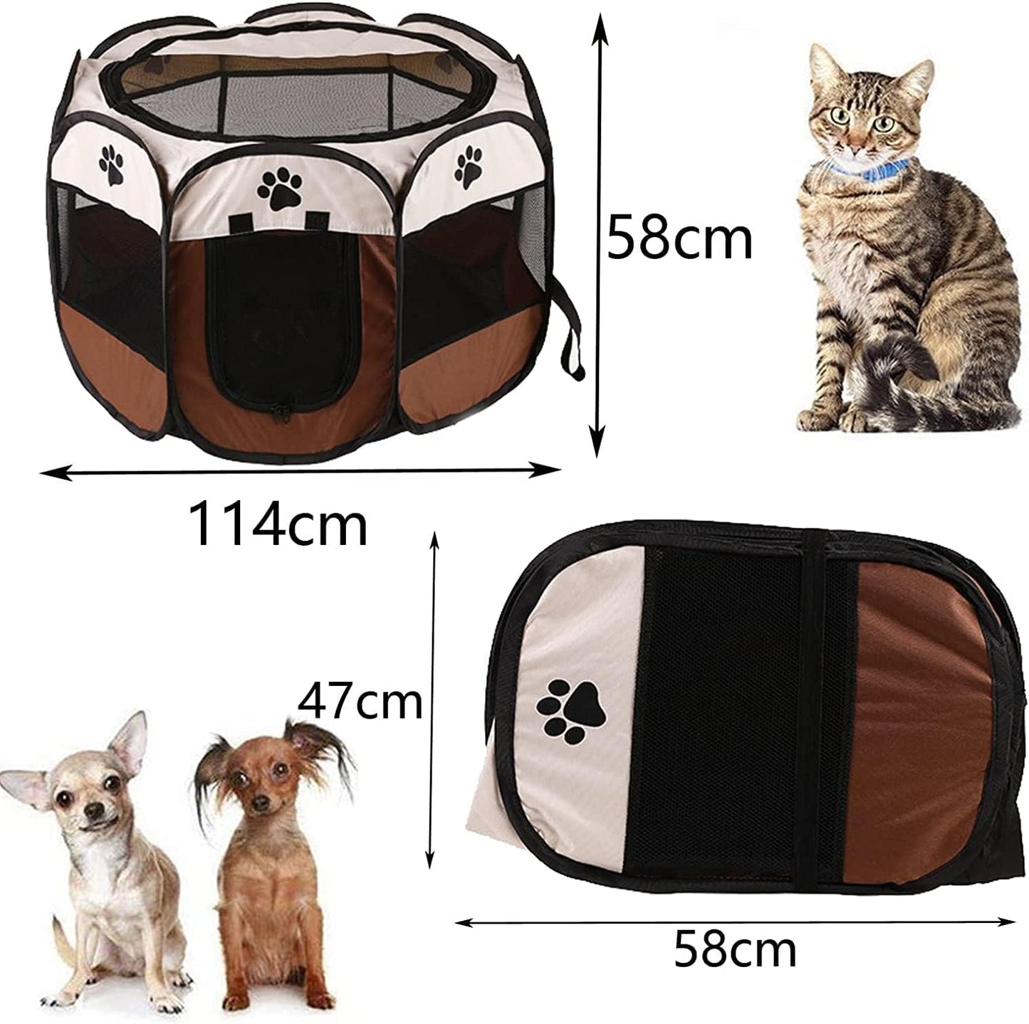 Pet Playpen Dog Tent, 114x114x58cm Foldable Portable Soft Dog Exercise Pen  (Large, Brown)