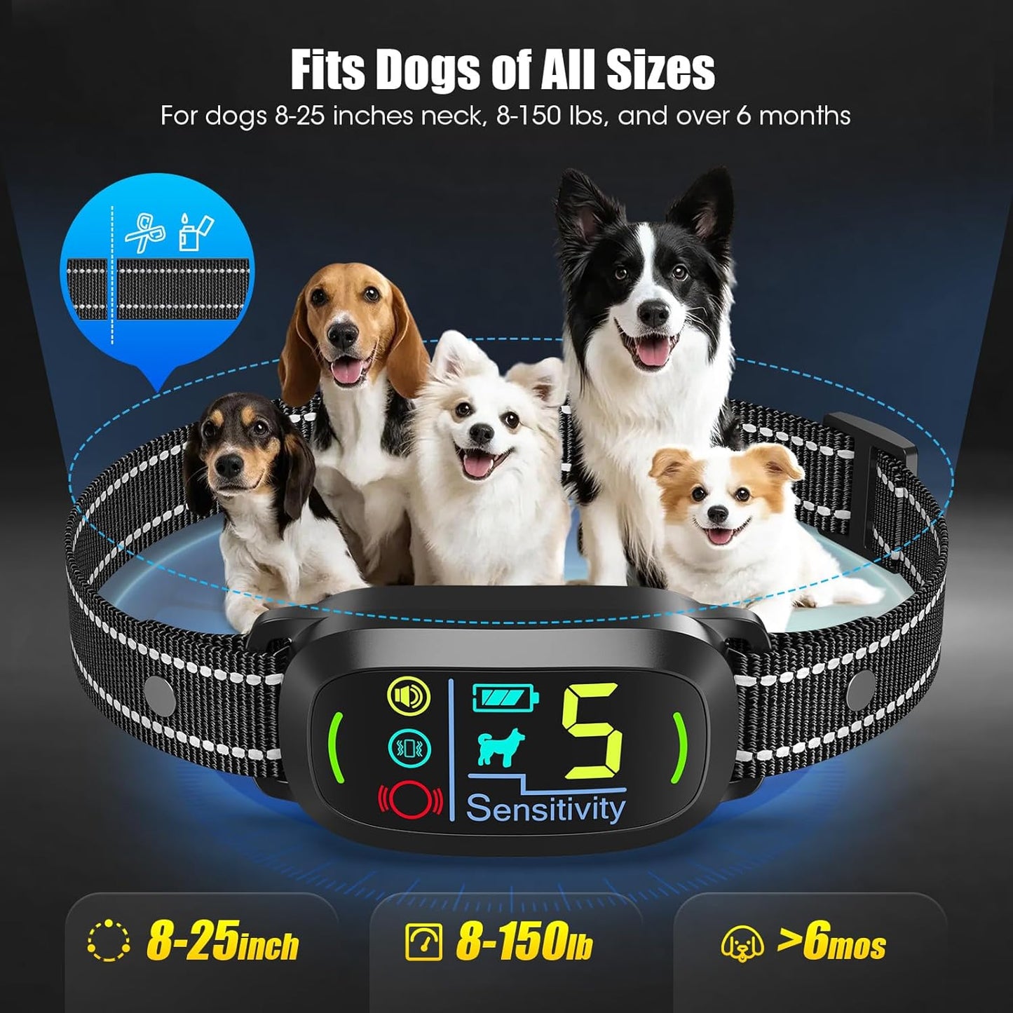 Smart AI Bark Collar for Large Medium Small Dogs, Anti Barking Device with 5 Training Modes