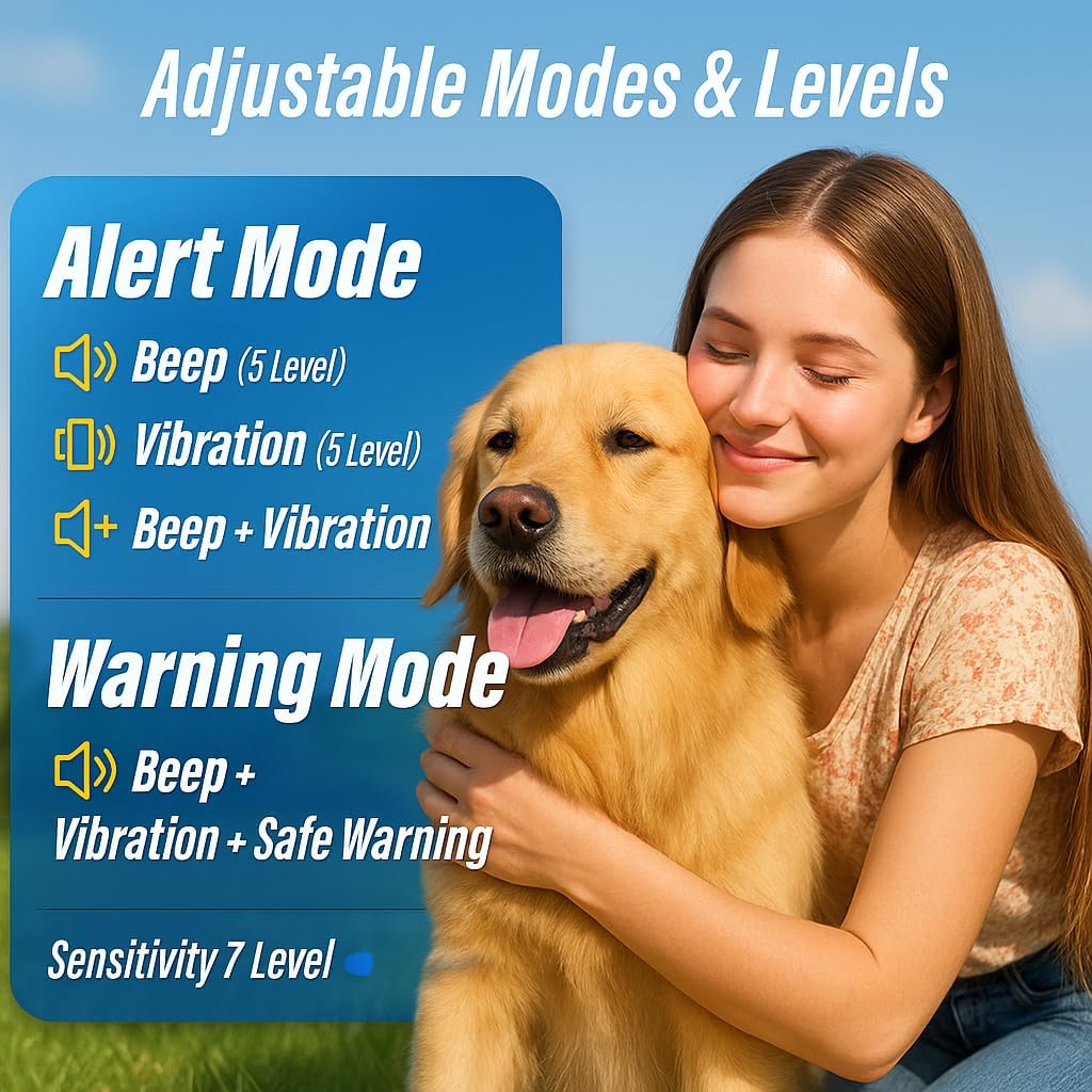 Dog Bark Collar for Large Medium Small Dogs, Smart Barking Collar, Effective No Bark Collar with Adjustable Beep Vibration Correction Modes, Automatic Anti Barking Device, IP67 Waterproof, Black