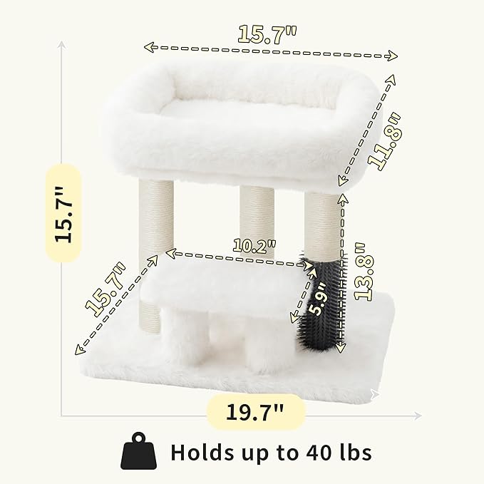 Heybly Cat Scratching Post with Grooming Brush & Gentle Step, HSP001SWH | White