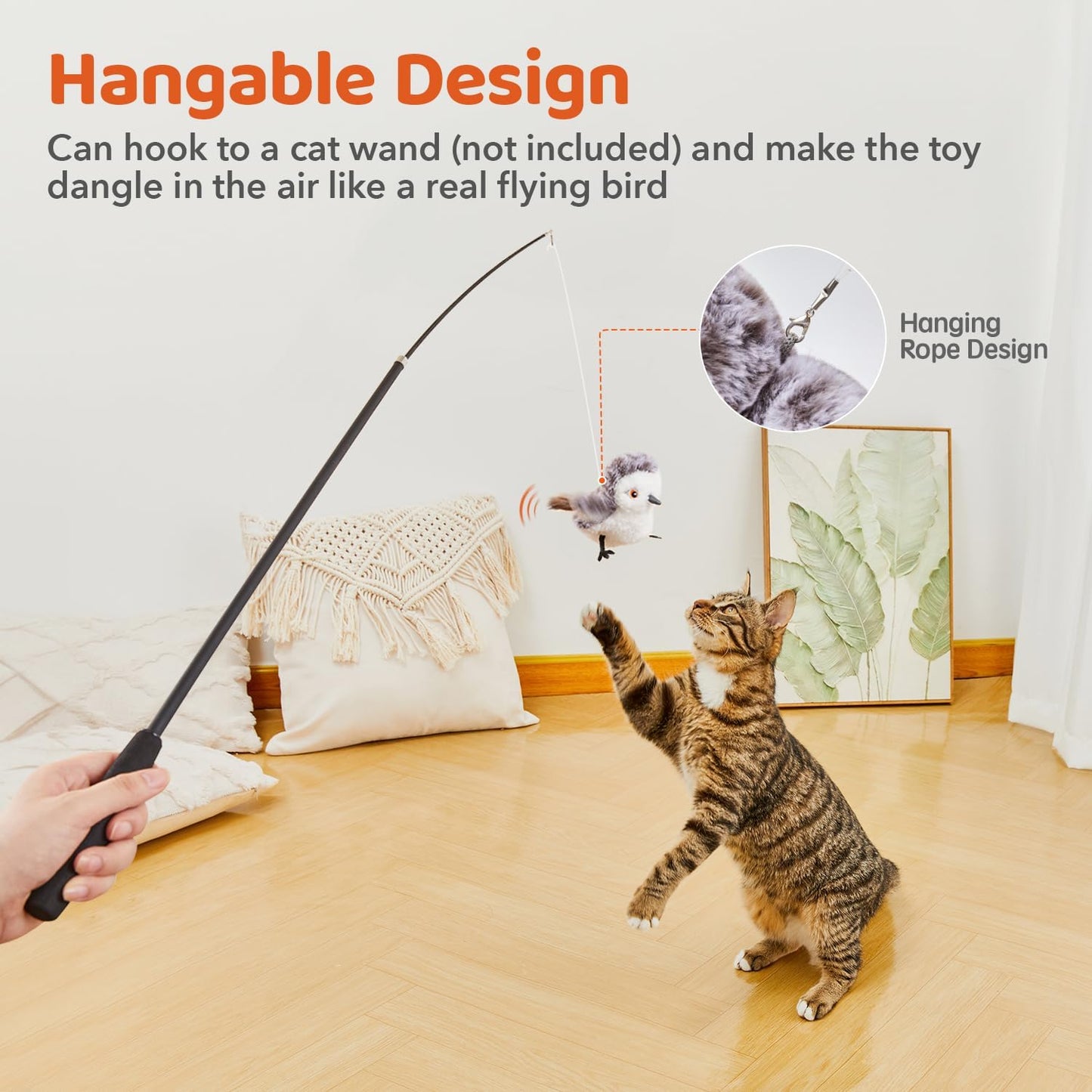 Cat Toys Flapping Bird (No Flying), Lifelike Sandpiper Chirp Tweet, Rechargeable Touch Activated Kitten Toy Interactive Cat Exercise