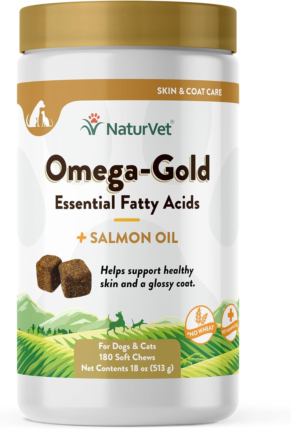 NaturVet Omega-Gold Plus Salmon Oil for Dogs, 180 ct Soft Chews, Made in USA