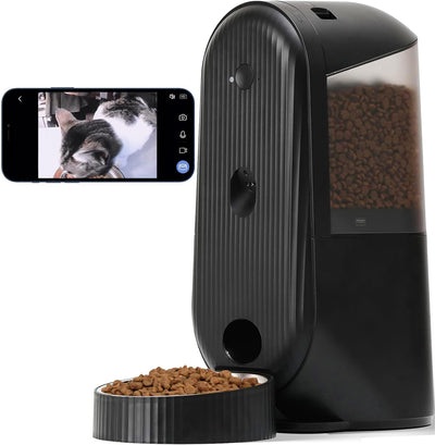 Automatic Cat Feeder, 2 in 1 Automatic Pet Feeders with Camera and Audio, Support DIY Meals and Timed Control WiFi Cat Food Dispenser, Suit for Cat