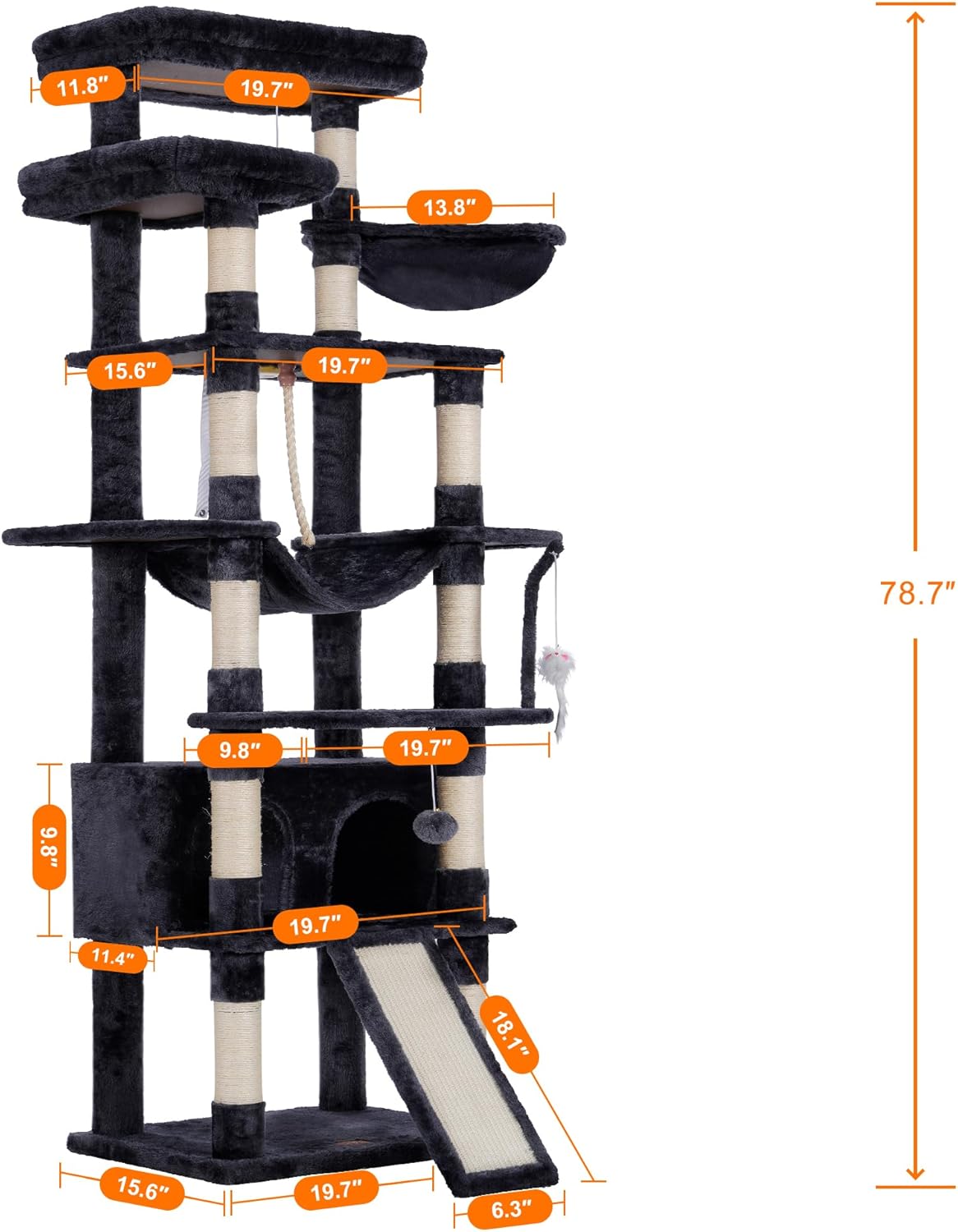 Heybly Tall Cat Tree,78 inch Multi-Level Cat Tower for Indoor Cats