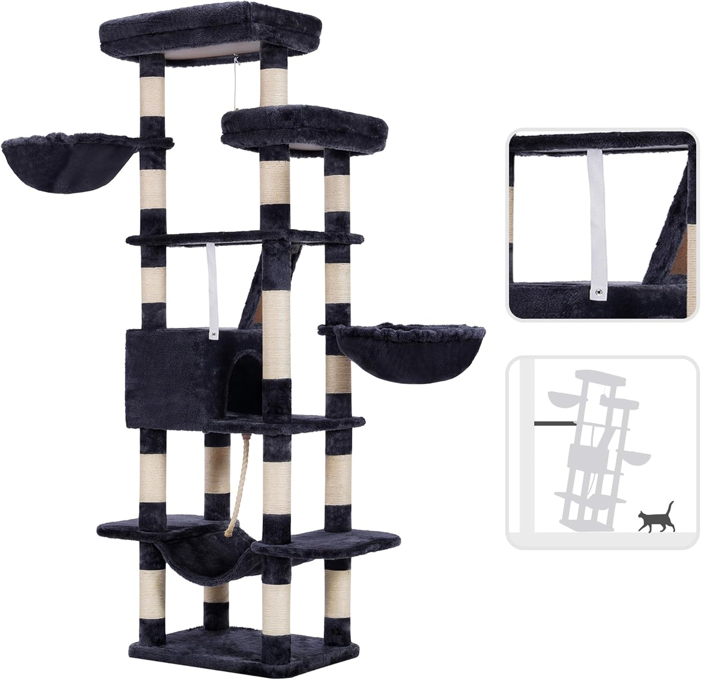 Heybly Cat Tree for Large Cats,68 inch Multi-Level Cat Tower for Indoor Cats