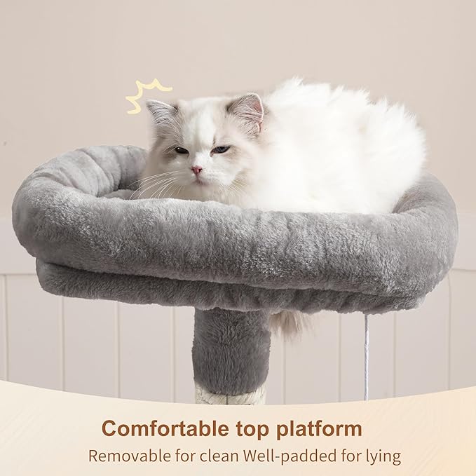 Heybly 110cm Cat Tree with Toy, Cat Tower for Indoor Cats, Cat Play Tower with Padded Plush Perch, Grey