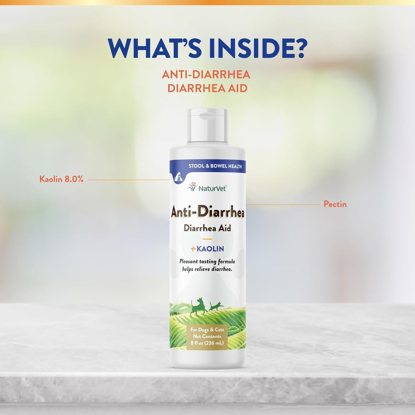 NaturVet Diarrhea Aid for Dogs and Cats, 237 ml