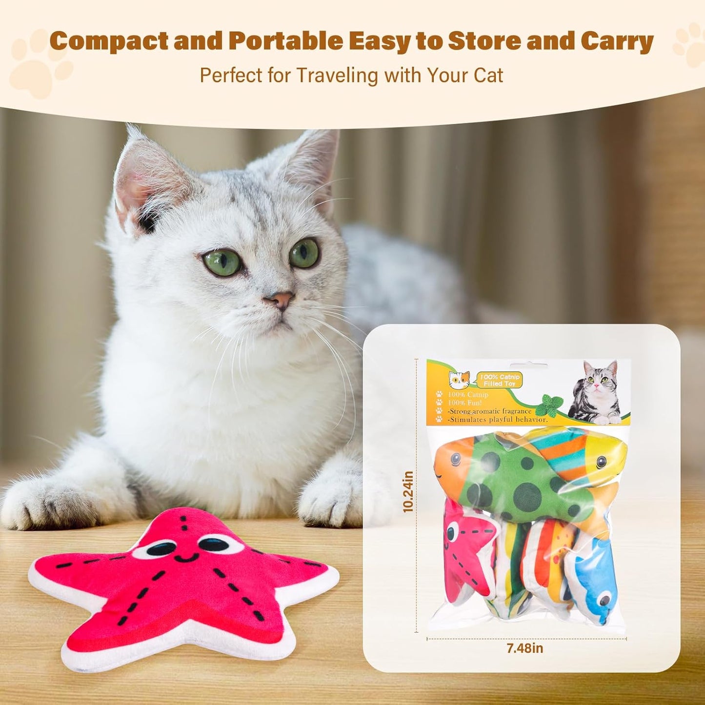 6 Pcs Catnip Toys Cat Toys, Fish Shaped Interactive Big Crinkle Sound Kitten Exercise