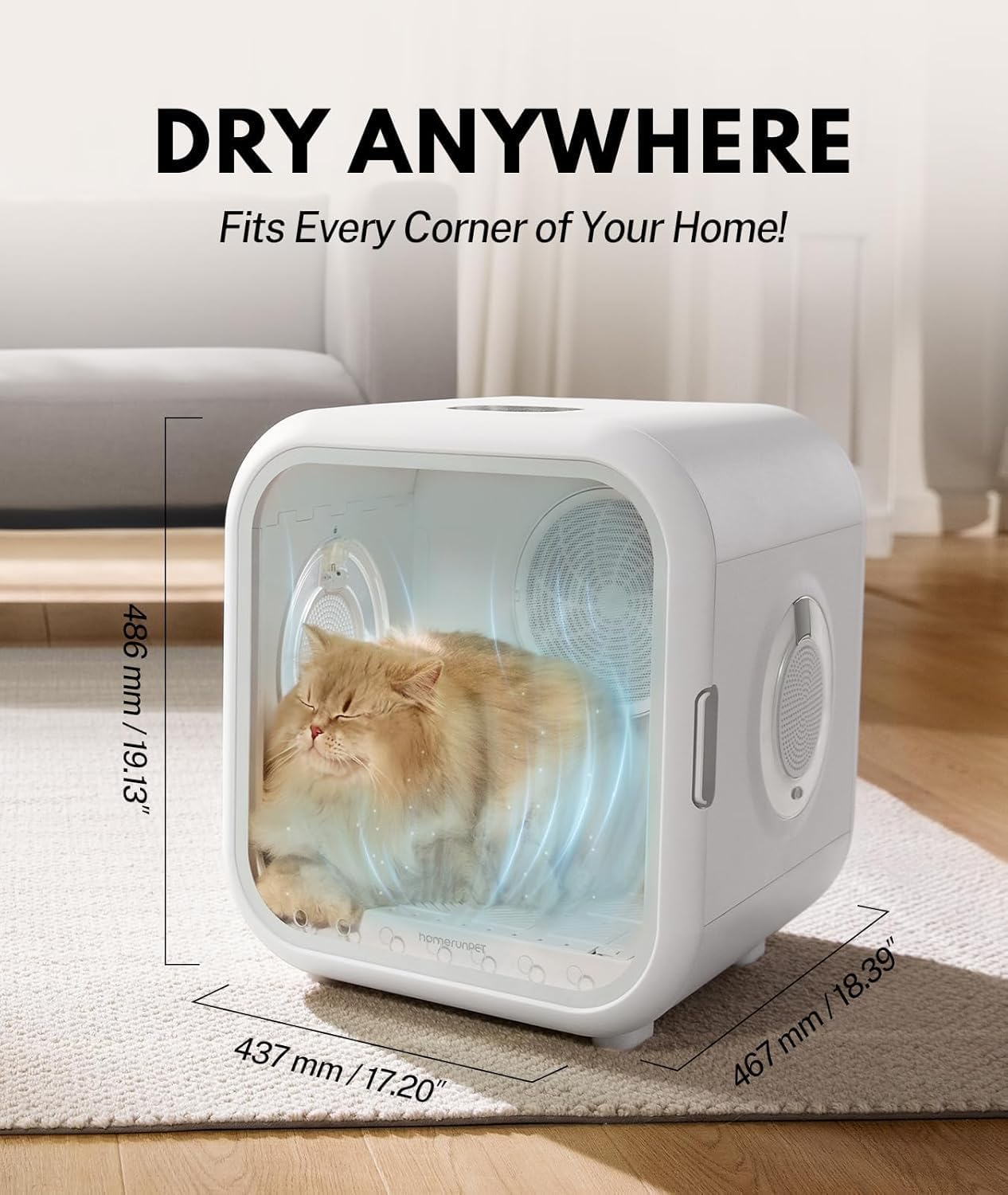 62L Dog Dryer Box, 360° Efficient Automatic and Quiet Cat Pet Dryer Box with Smart Temperature Control, Ideal for Cats and Medium Dogs (white)