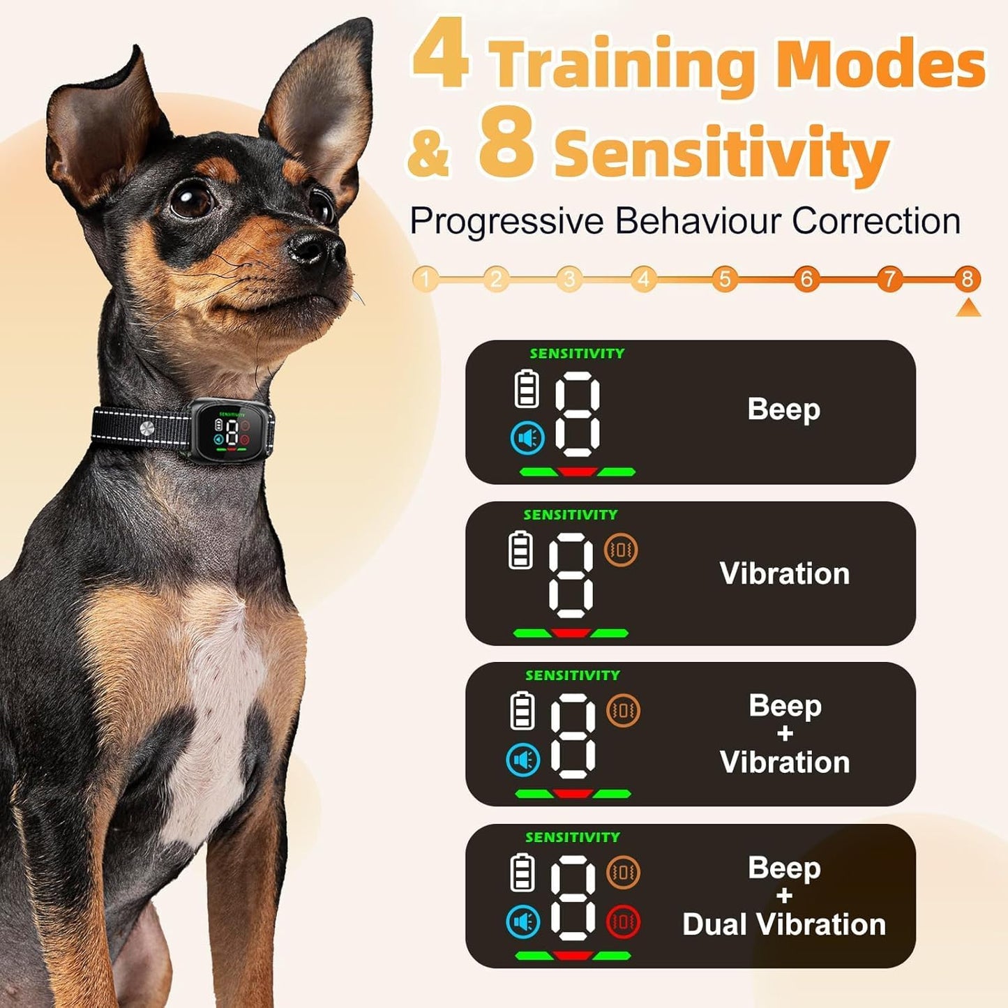 Anti Bark Collar for Dogs, No Shock Bark Collar, Beep & Vibration, Rechargeable Dog Barking Collar, 8 Adjustable Sensitivity