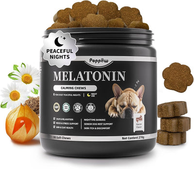 Melatonin for Dogs, Calming Chews with Valerian Root & L-Theanine for Sleep Aid & Emotional Support, Calming Treats for Stress Anxiety Relief - Thunder, Fireworks, Barking, Bacon Flavor, 90Ct