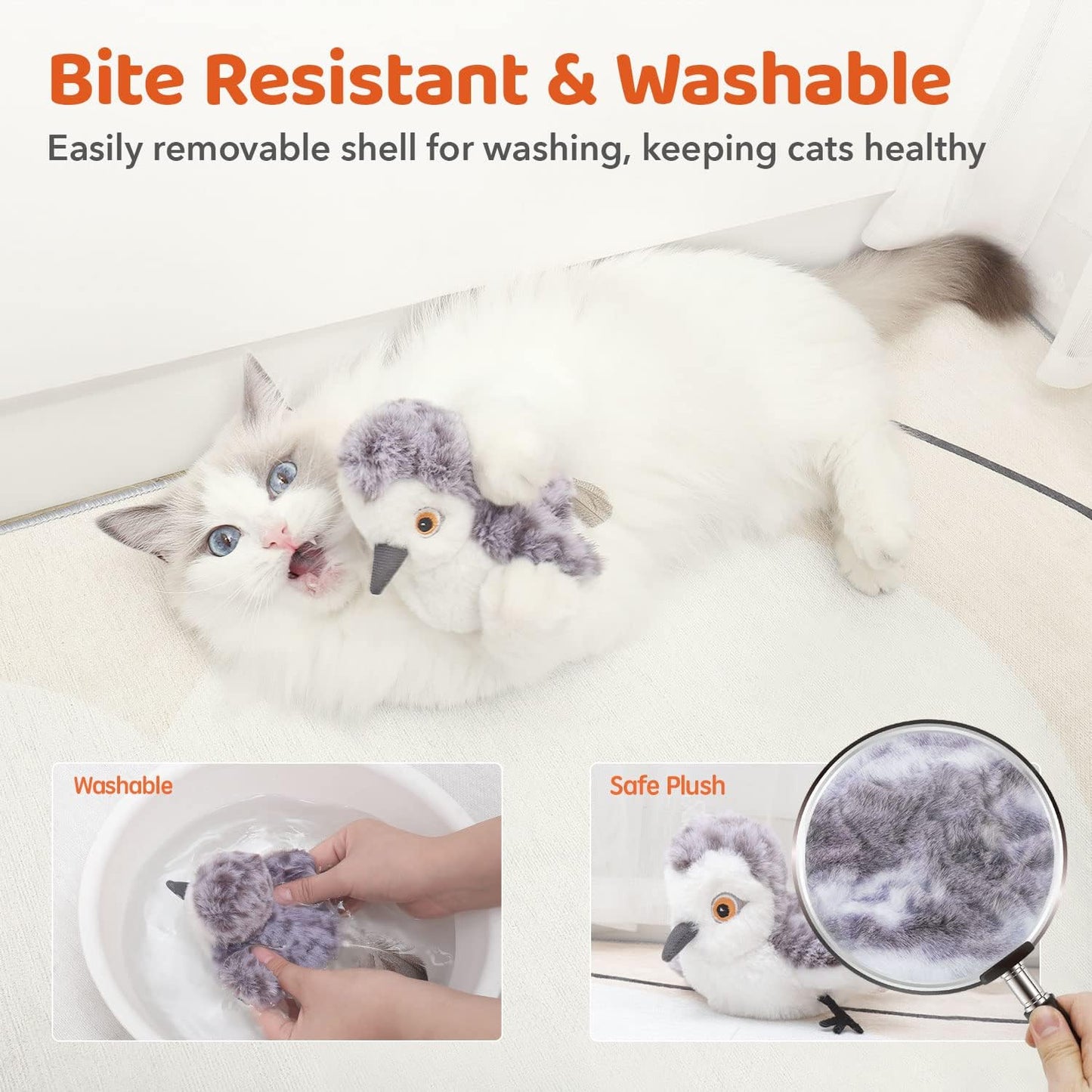 Cat Toys Flapping Bird (No Flying), Lifelike Sandpiper Chirp Tweet, Rechargeable Touch Activated Kitten Toy Interactive Cat Exercise