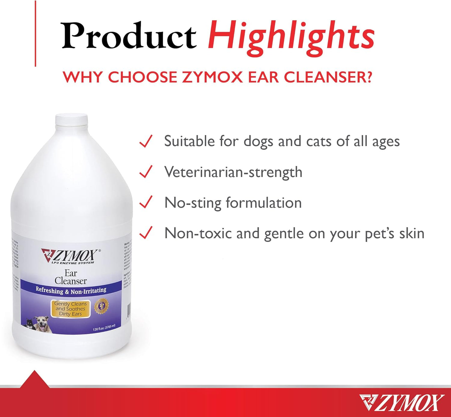 Zymox Ear Cleanser Solution for Dogs and Cats, 1 Gallon