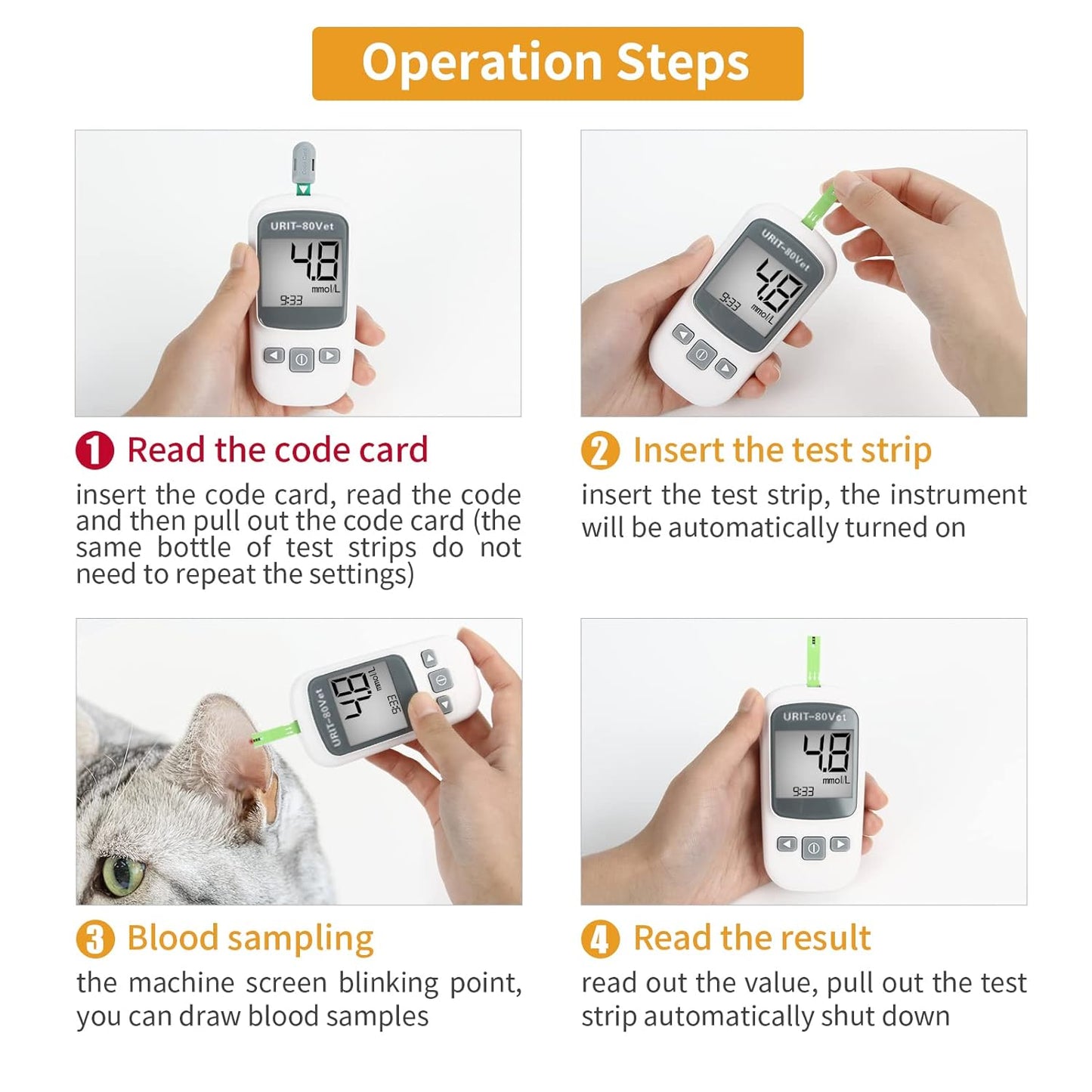 Pet Glucose Meter with 50 Test Strips, Dog/Cat Glucose Monitor Kit, Glucose Monitoring System for Dog/Cat Diabetes