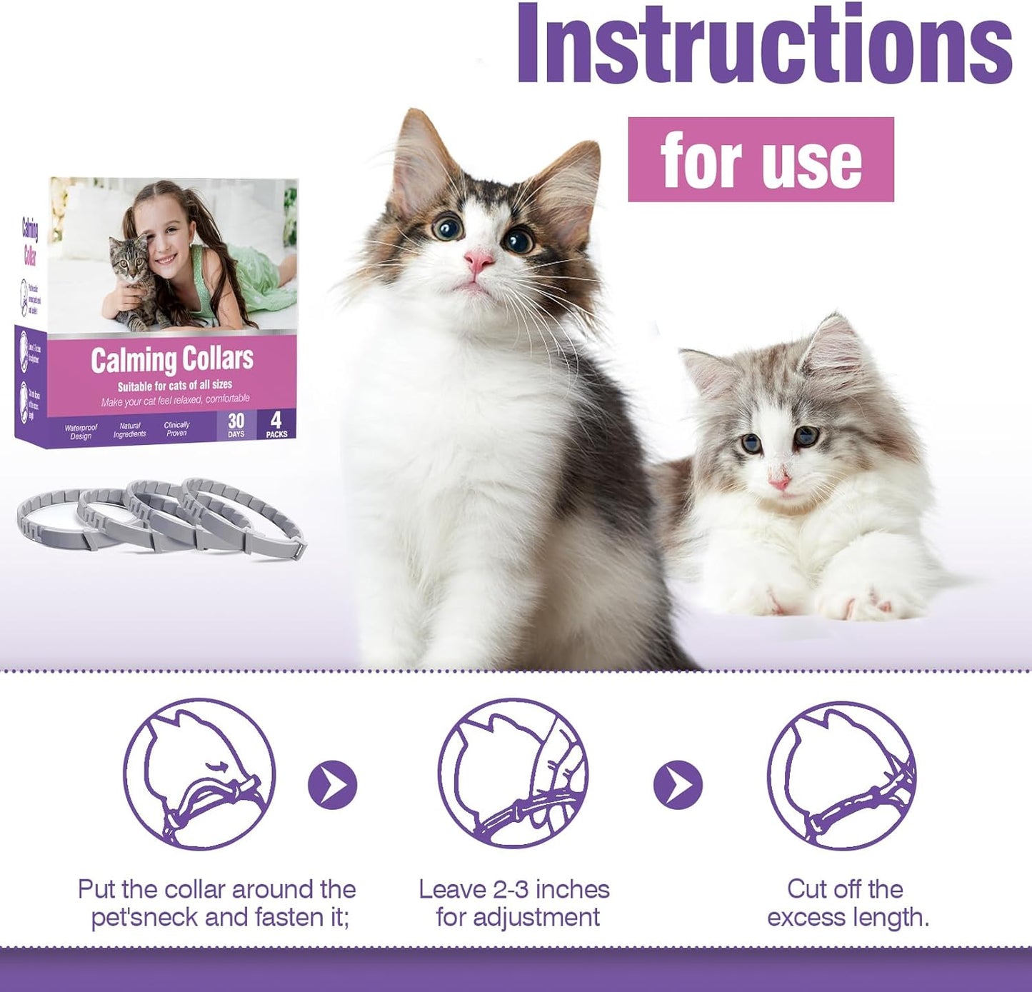Calming Collar for Cats 4 Pack Soothing Cat Collars Stress Relief Anxiety Pheromone Collar for Cat Relaxing Pet Calm Bands Adjustable Comfort Cats Calming Straps Lasts 30 Days Feline Calming Product