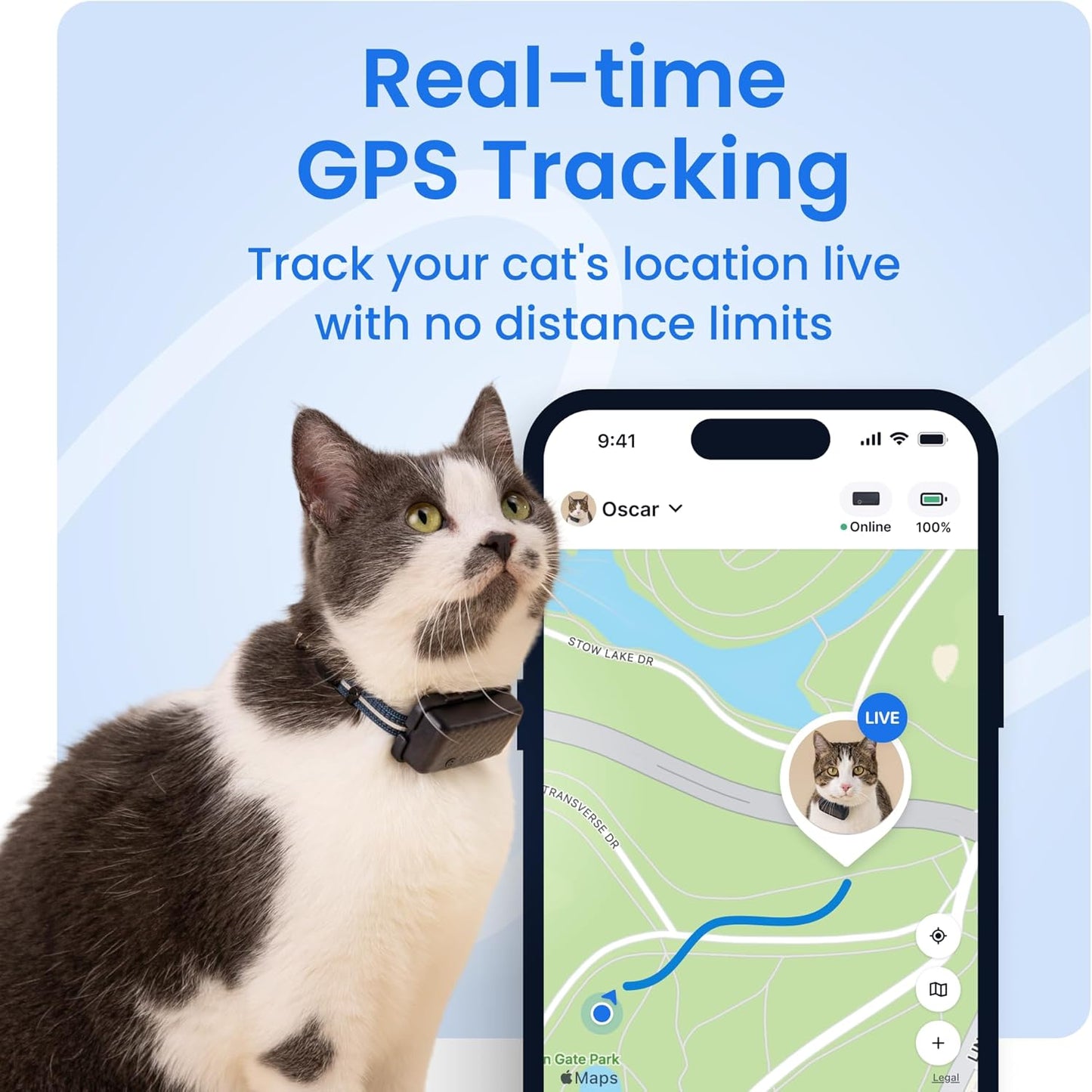 Tractive Smart Cat GPS Tracker | Real-Time Location & Wellness Monitoring for Cats 6.5 lbs+
