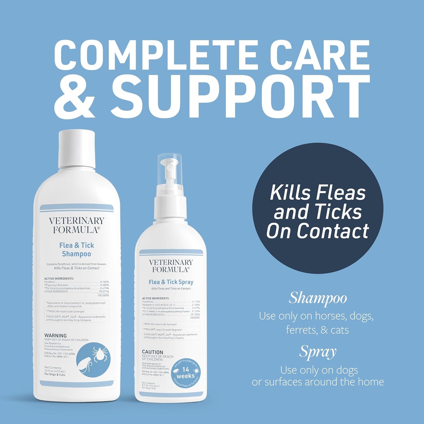 Veterinary Formula Flea and Tick Bundle – Prevention Spray for Dogs, 8 oz + 16 oz Shampoo