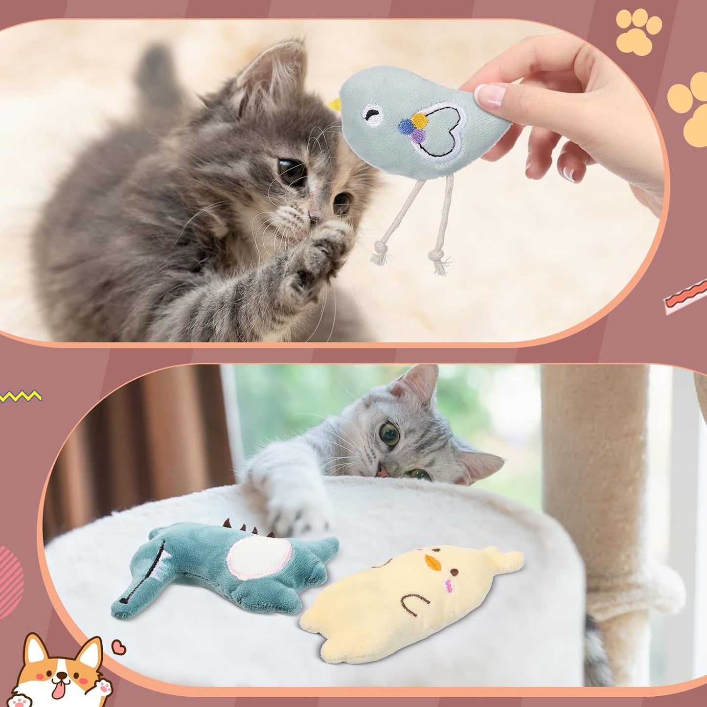 25 Pcs Catnip Cat Chew Toy Interactive Catnip Filled Kitten Soft Cotton Cat Toys