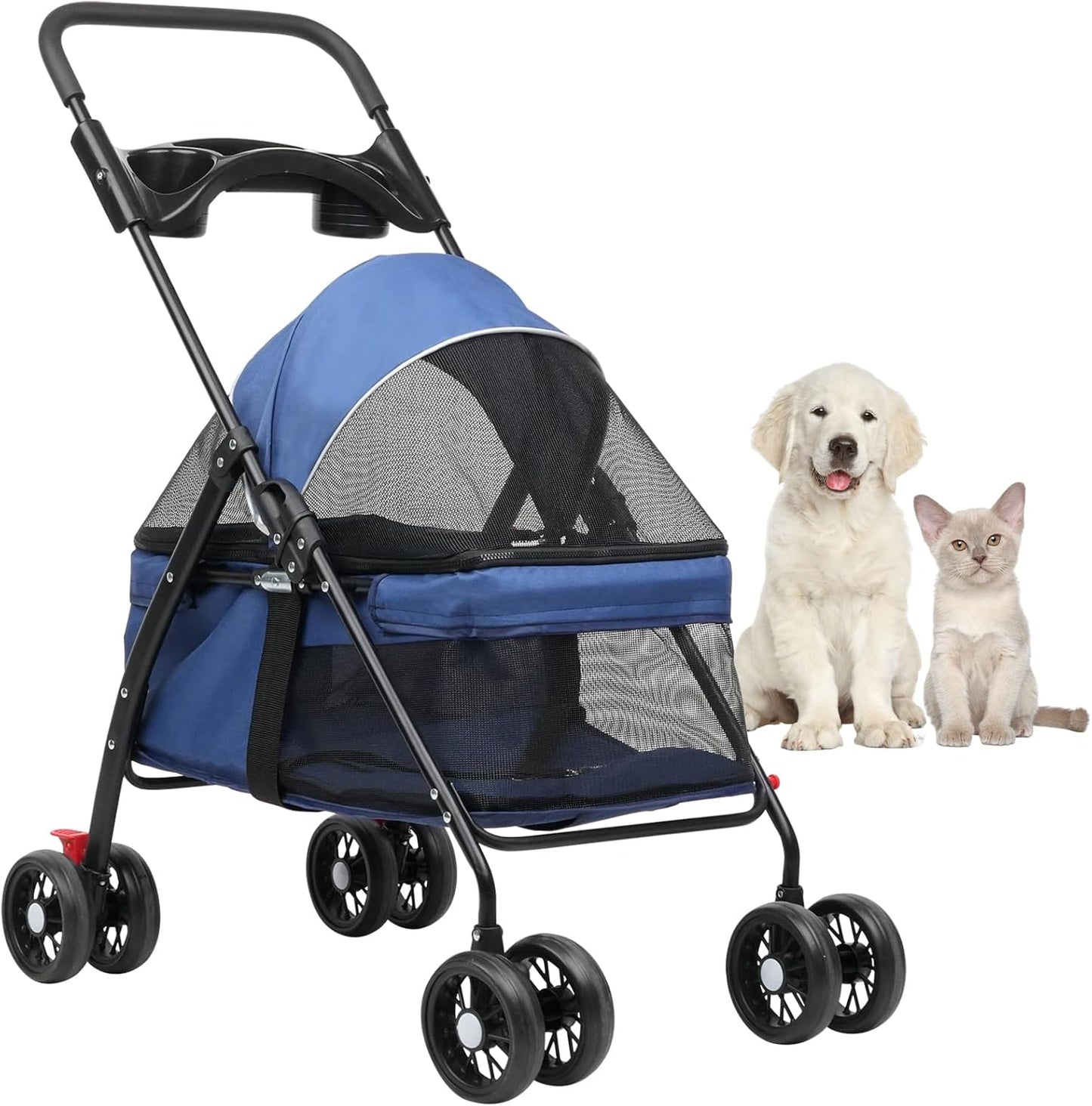 Advwin 4 Wheels Pet Stroller Dog Cat Cage Stroller for Medium Small Travel Folding Carrier