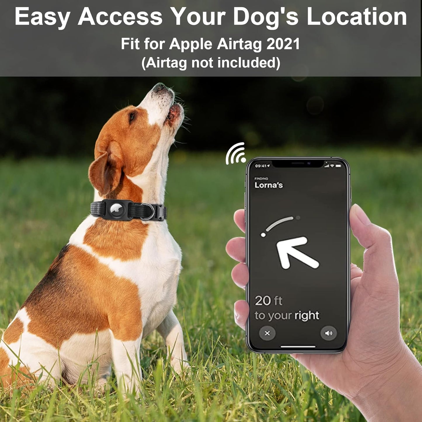 Waterproof Airtag Dog Collar, Padded Apple Air Tag Dog Collar, Heavy Duty Dog Collar with AirTag Holder [Full Body Covered] L