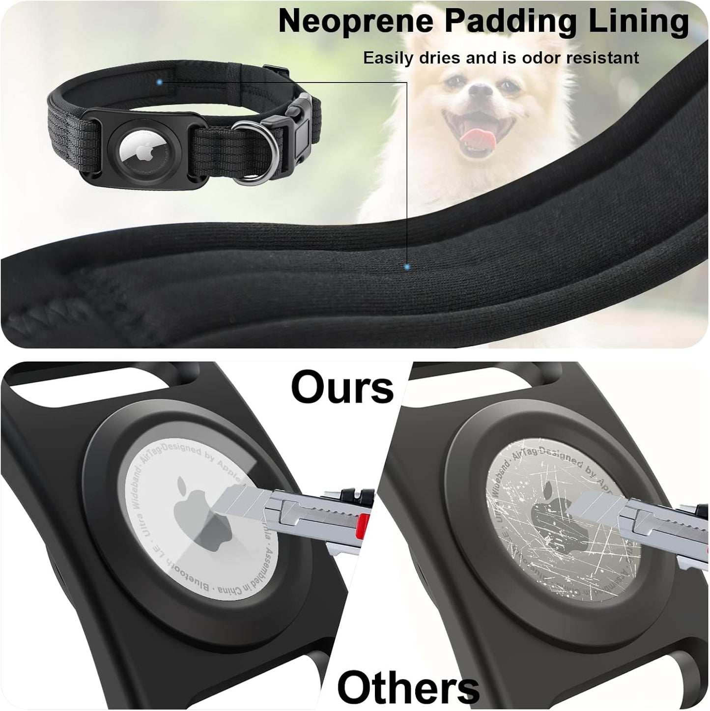 Waterproof Airtag Dog Collar, Padded Apple Air Tag Dog Collar, Heavy Duty Dog Collar with AirTag Holder [Full Body Covered] L