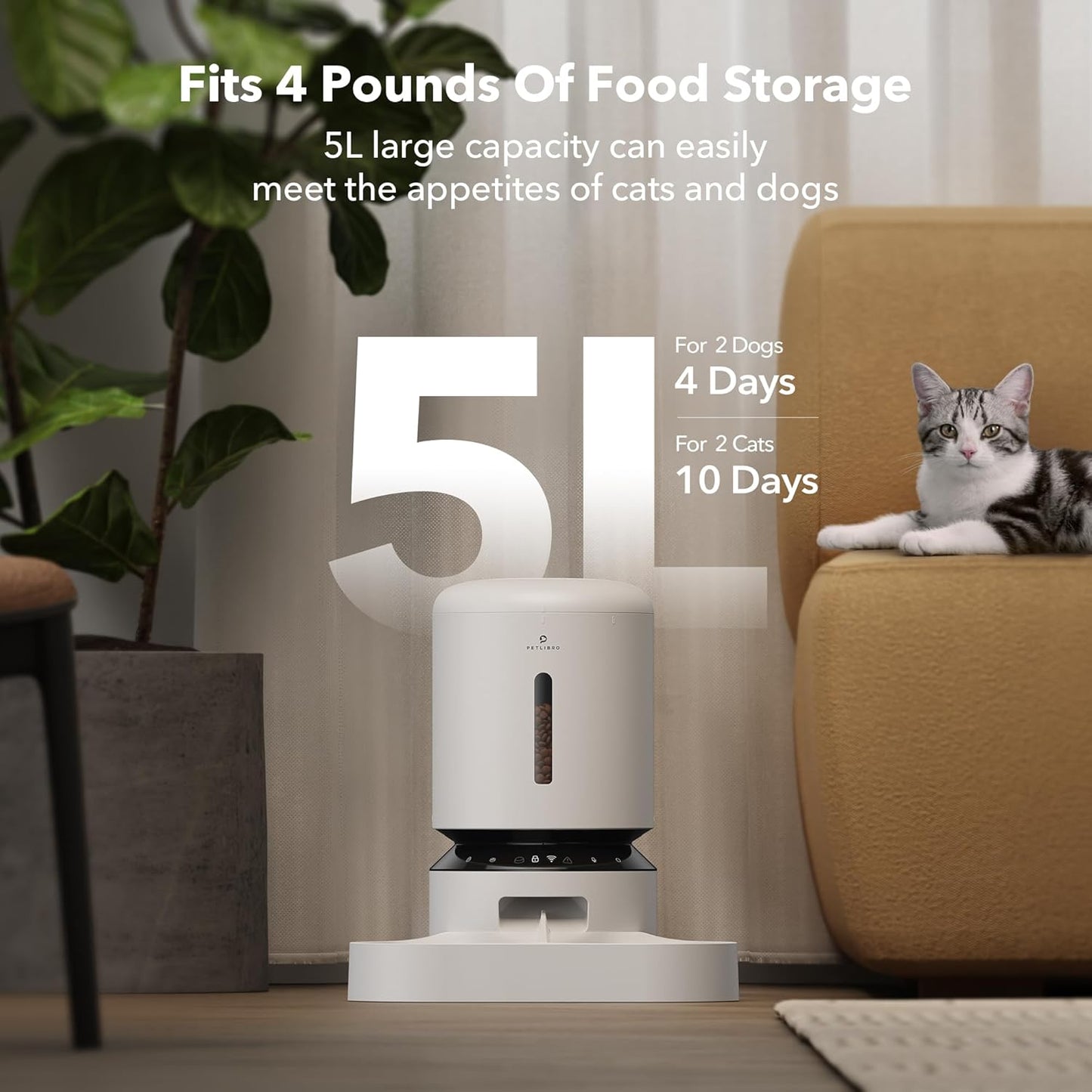 PETLIBRO Automatic Cat Feeder, WiFi Pet Feeder for 2 Cats or Dogs with APP Control, 5L