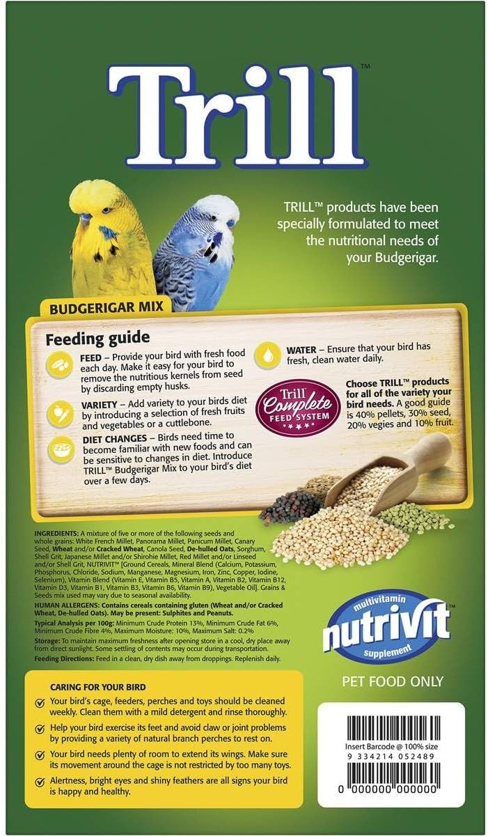 Trill Budgerigar Seed Mix Bird Food 1.8 kg