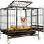 Dog Crate with Removable Tray, Large Dog Cage with Wheels, Double Door Kennel Black 77 * 51 * 71cm