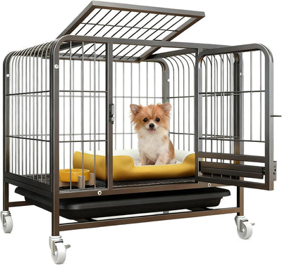 Dog Crate with Removable Tray, Large Dog Cage with Wheels, Double Door Kennel Black 77 * 51 * 71cm