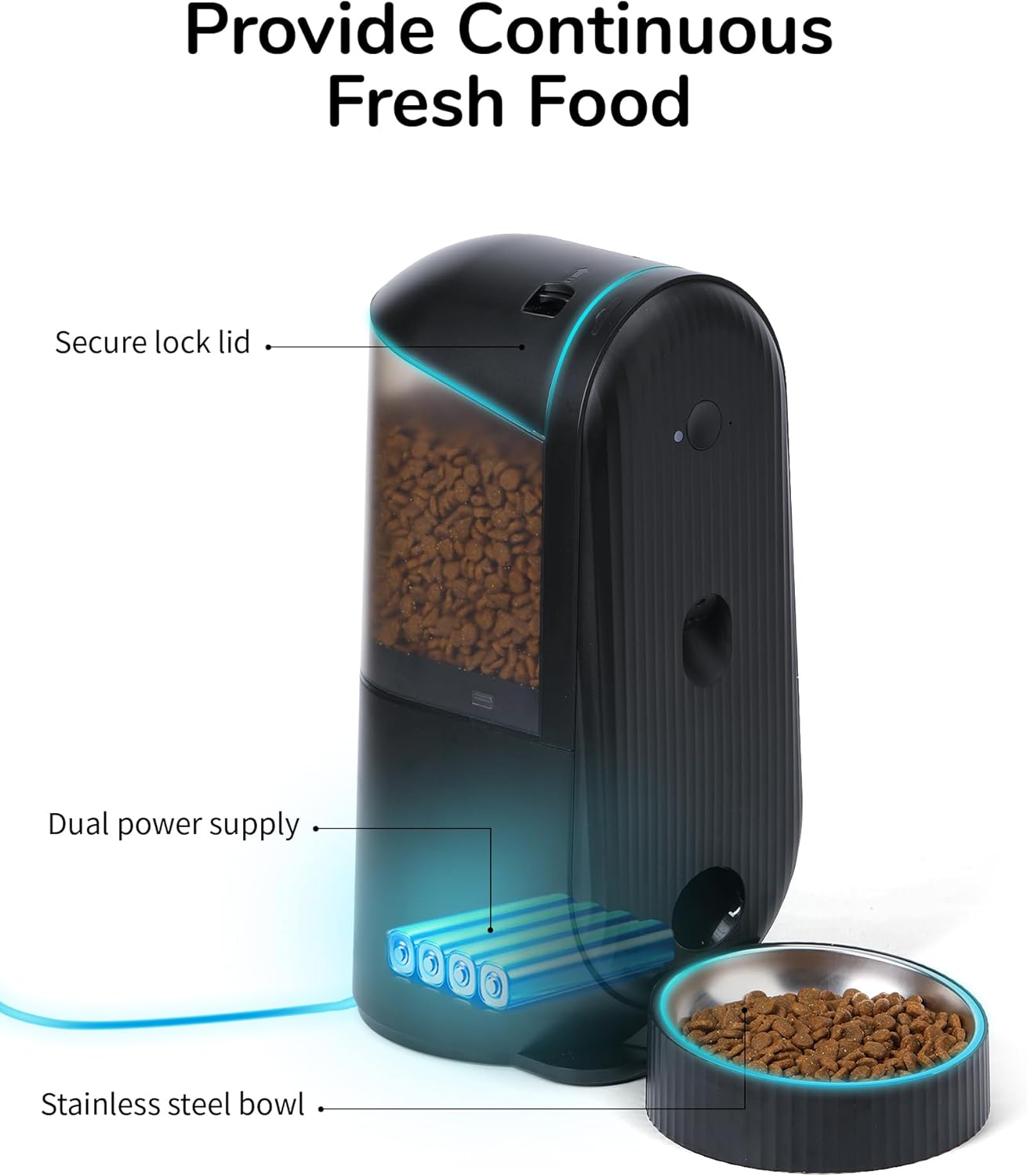 Automatic Cat Feeder, 2 in 1 Automatic Pet Feeders with Camera and Audio, Support DIY Meals and Timed Control WiFi Cat Food Dispenser, Suit for Cat