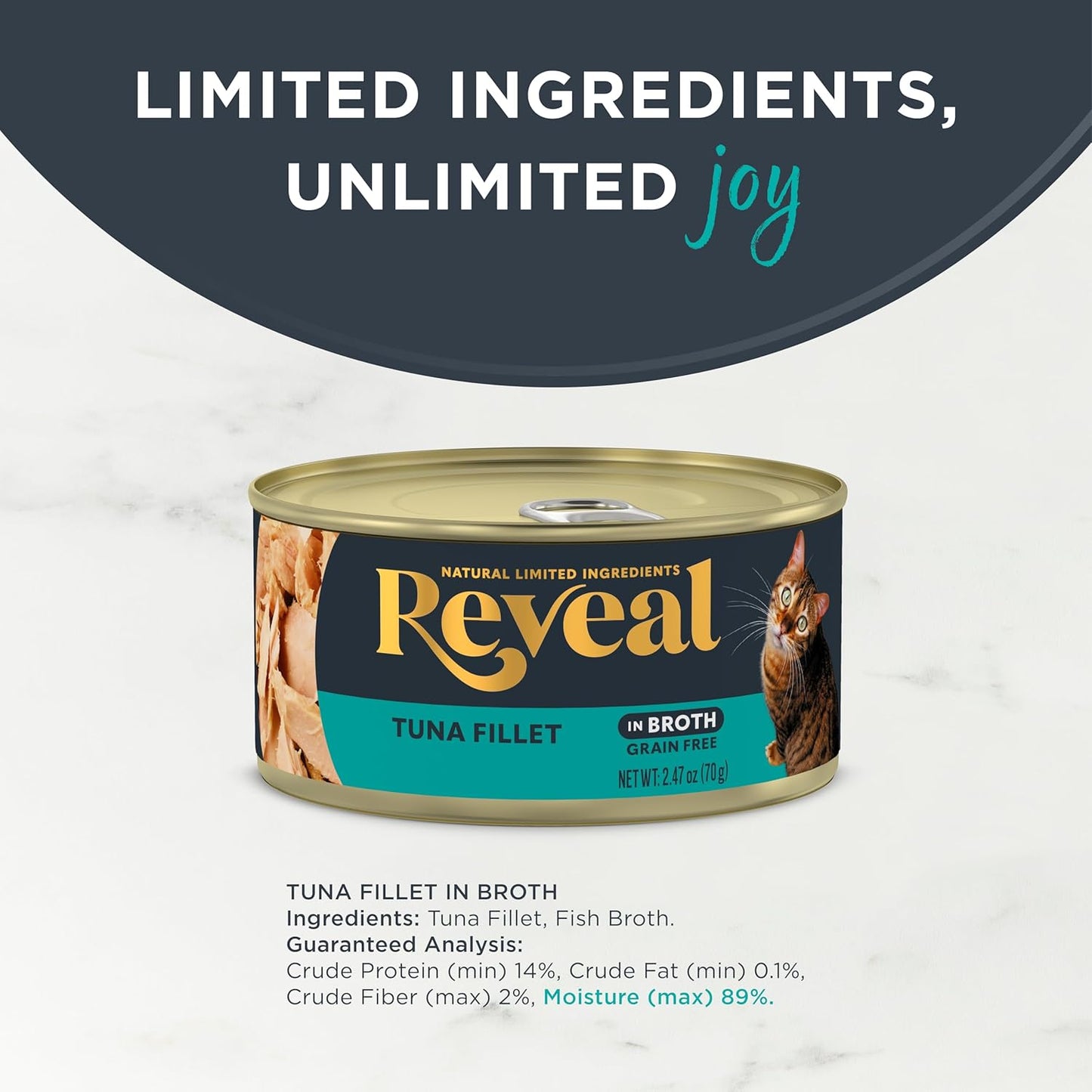 Reveal Natural Wet Cat Food, 24 Count, Grain Free, Tuna in Broth, 70g Tins