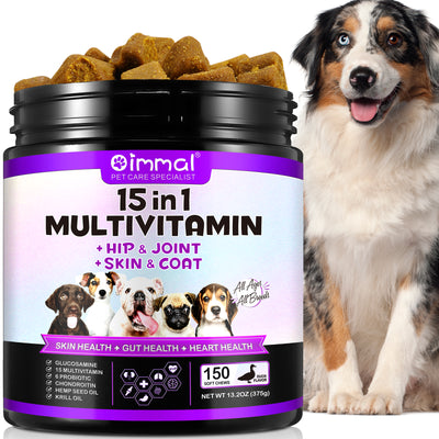 Oimmal 15-in-1 Multivitamin Soft Chews for Dogs – Hip & Joint, Skin & Coat, Gut & Heart Health (150 Count)