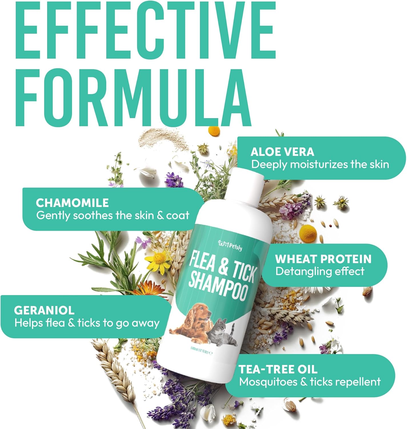 Medicated Flea & Tick Shampoo for Cats & Dogs – 500ml – Anti-bacterial & Anti-fungal - Soothing Cleanser for Itchy, Sensitive Skin – Remove Fleas & Ticks Fast – PETA Approved – Made in Germany