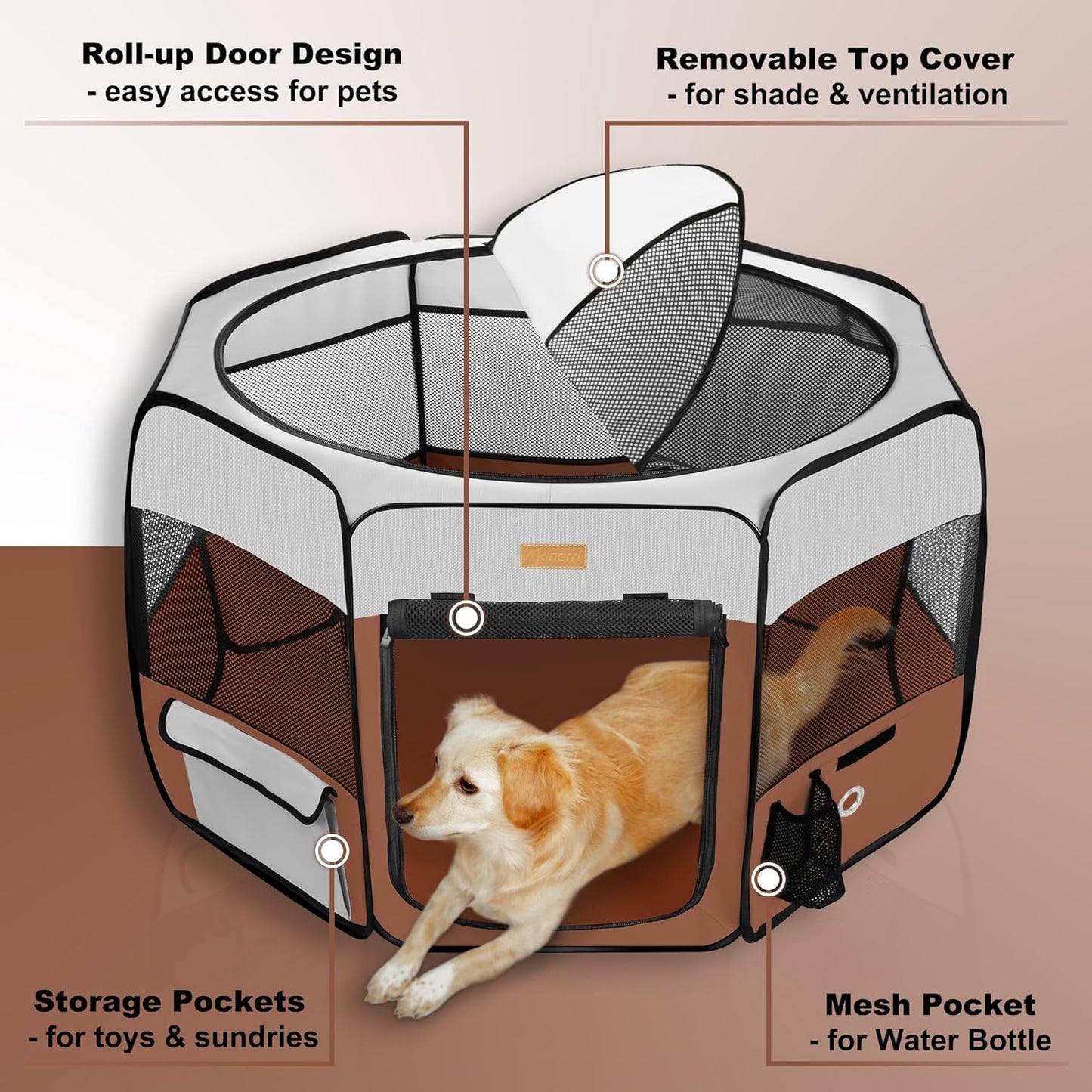 Dog Playpen, Portable Pet Play Pen for Cat, Puppies, Rabbits, Chickens, Foldable Large-Capacity