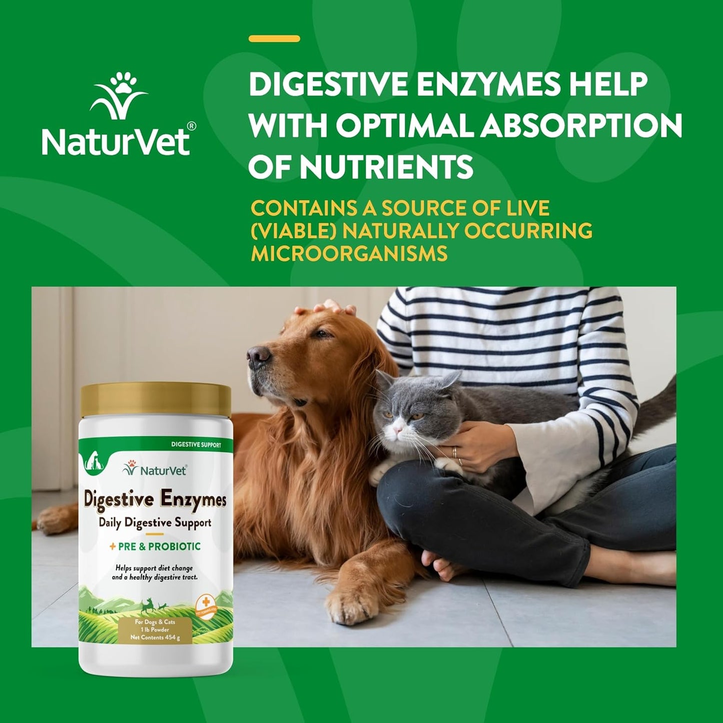 NaturVet Digestive Enzymes and Probiotics, 453 g
