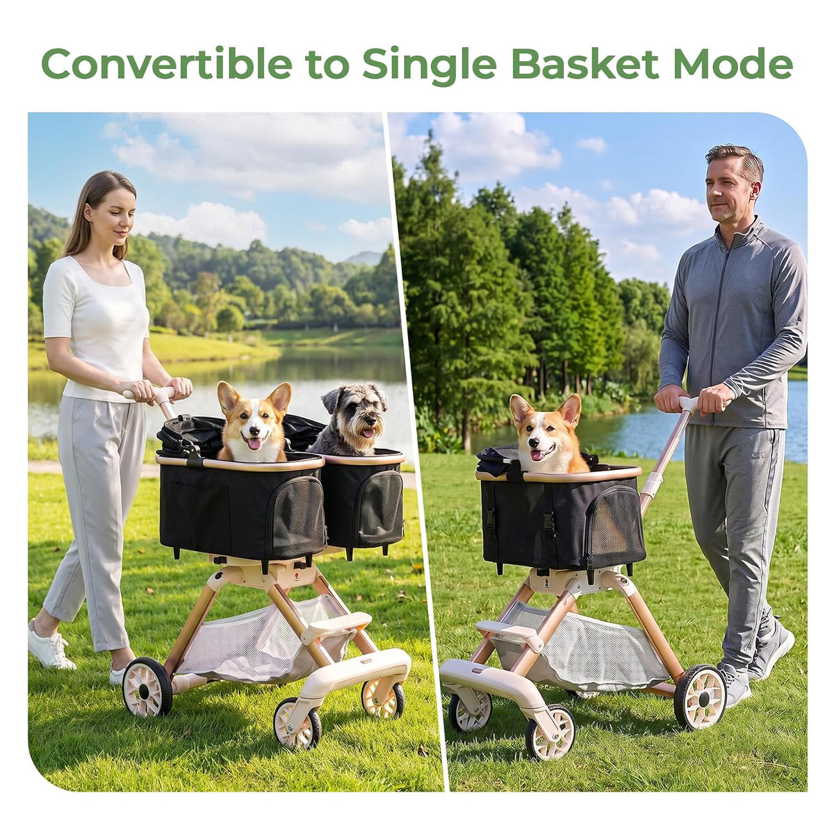 Double Pet Stroller with Detachable Carriers,Ideal for 2 Dogs or Cats,Small/Medium Pets,Black