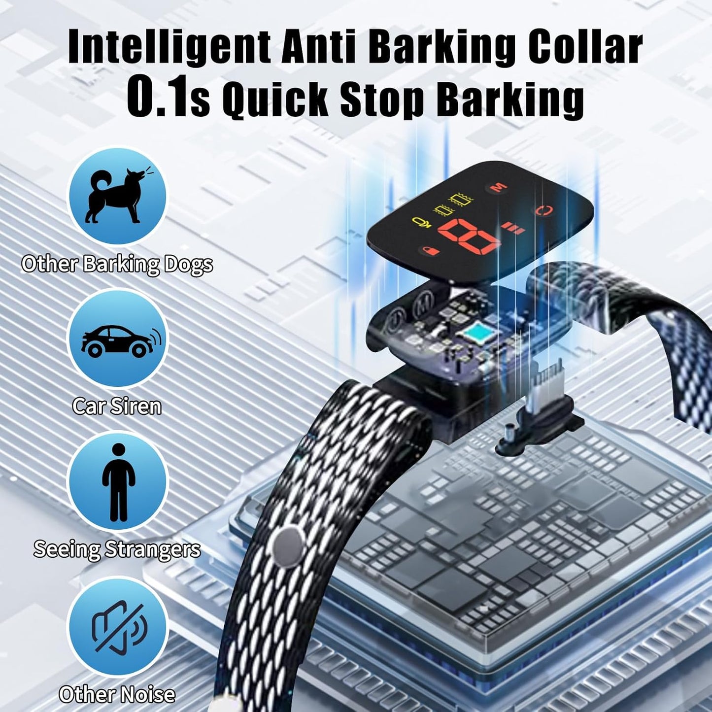 Anti Bark Collars for Dogs, No Shock Bark Collar, IP67 Waterproof Barking Collar