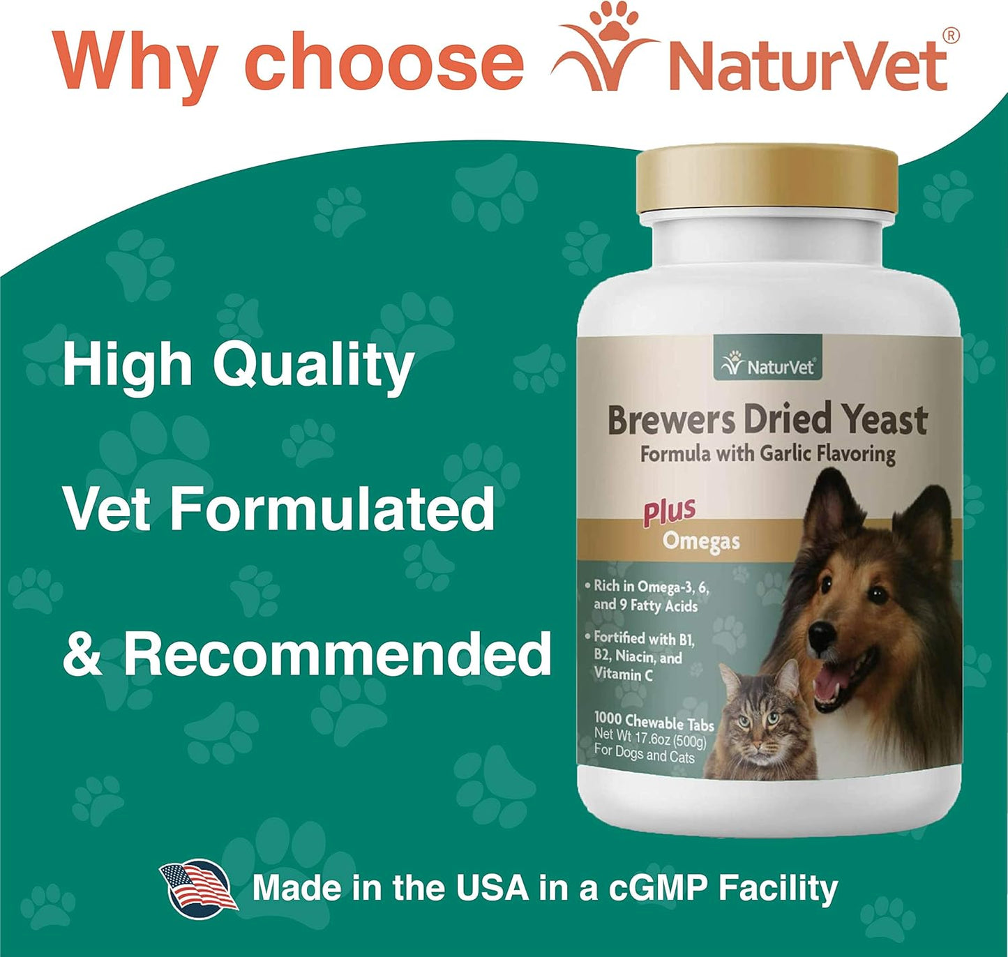 Naturvet 1000 Count Brewer's Dried Yeast Formula With Omegas Tablets For Dogs And Cats
