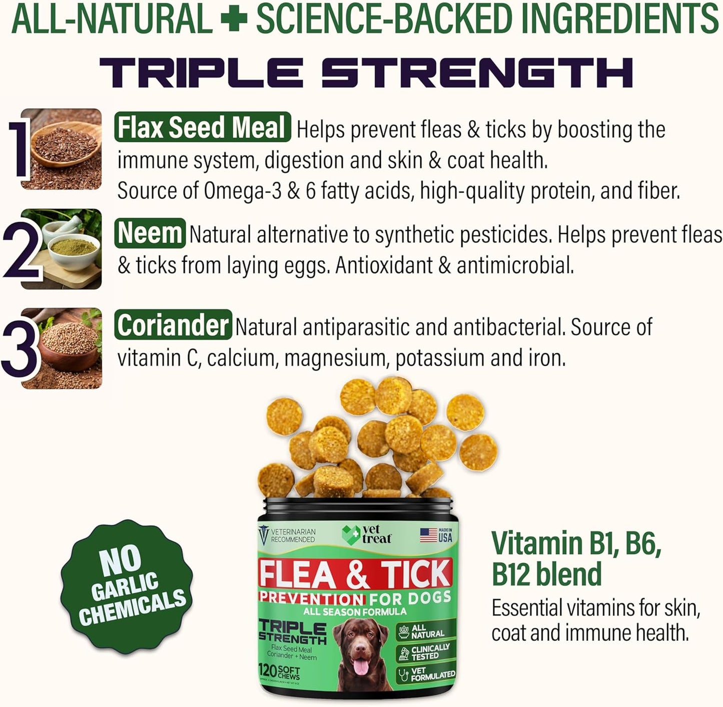 Flea and Tick Prevention for Dogs Chewables -Made in USA