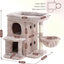 Heybly Cat Tree, 65cm Cat Tower with Spacious Top Perch for Large Cats, Stair-Style Cat House Furniture with Dual-Layer Condos, Sisal Scratching Posts, Cozy Basket & Pompom, Muchroom HCT204SMU