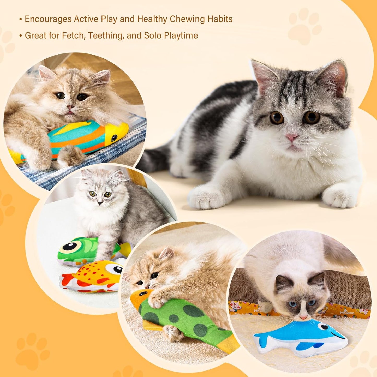 6 Pcs Catnip Toys Cat Toys, Fish Shaped Interactive Big Crinkle Sound Kitten Exercise