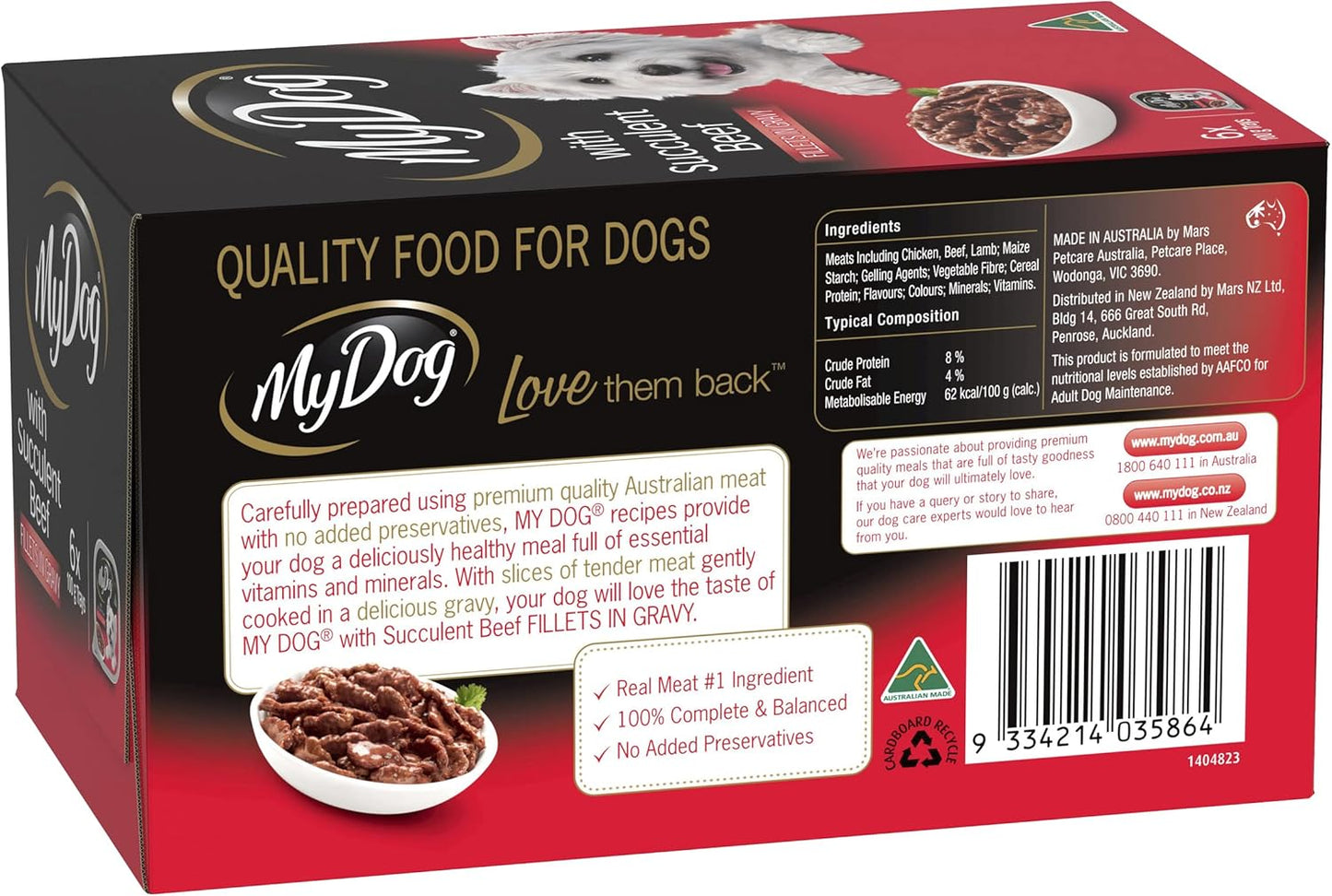 Adult Wet Dog Food With Succulent Beef Fillets in Gravy 6 x 100g, 6 Pack (36 Pouches)
